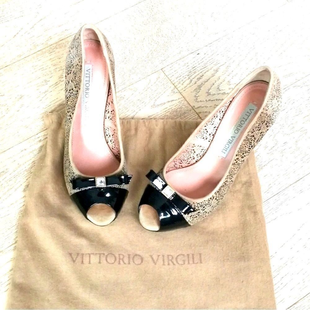 Vittorio Virgili made in Italy Stilletoes peep toe black tan 6 1/2
